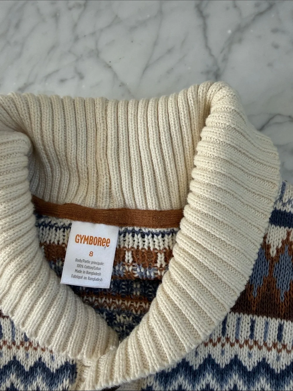 Gymboree Sz 8 Kid Boys Polar Bear Fairisle Knit Cardigan Bear Hugs Blue
